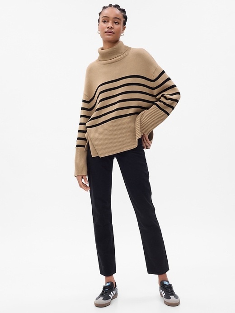 Gap Split Hem Turtleneck Sweater Women Oversized Large 100% Cotton